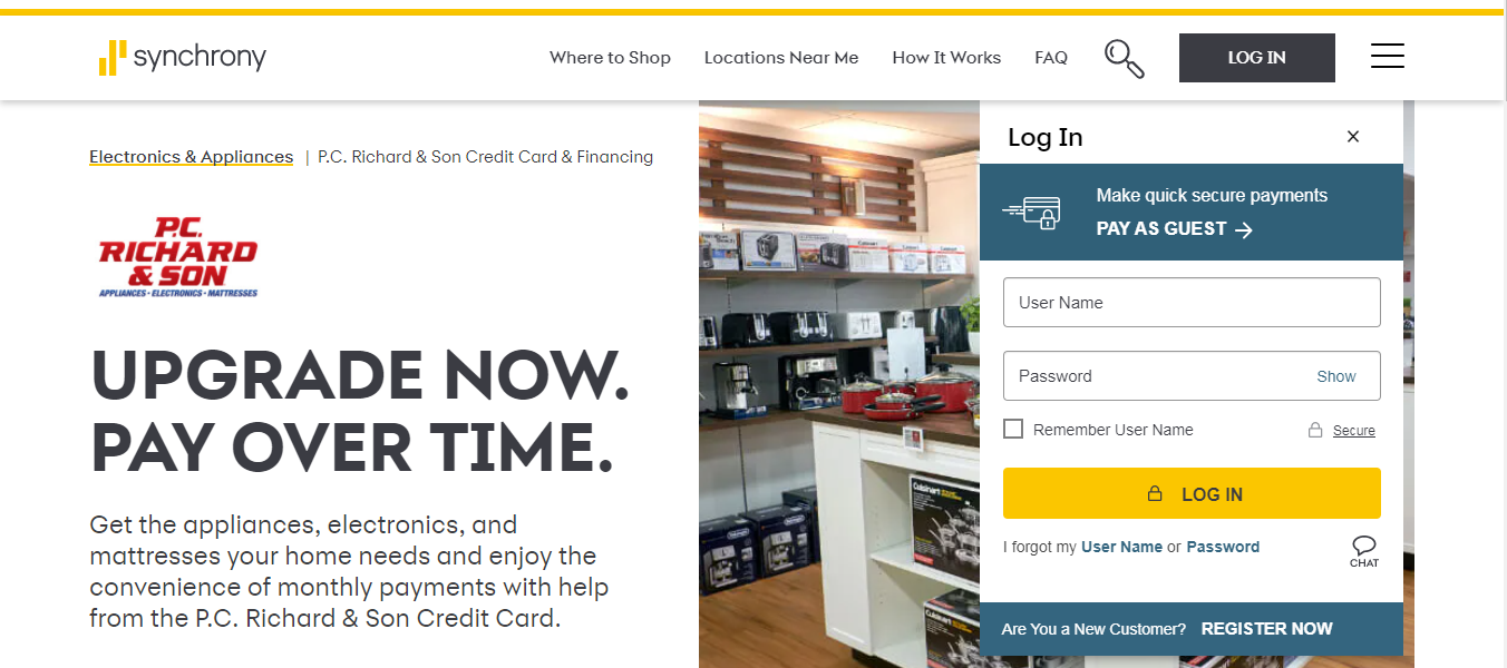 P C Richard credit card login page